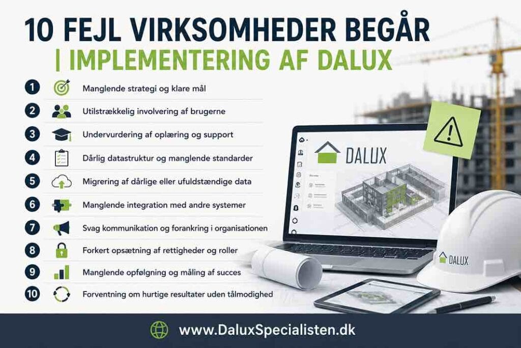 10 fejl virksomheder begår implementering af Dalux 