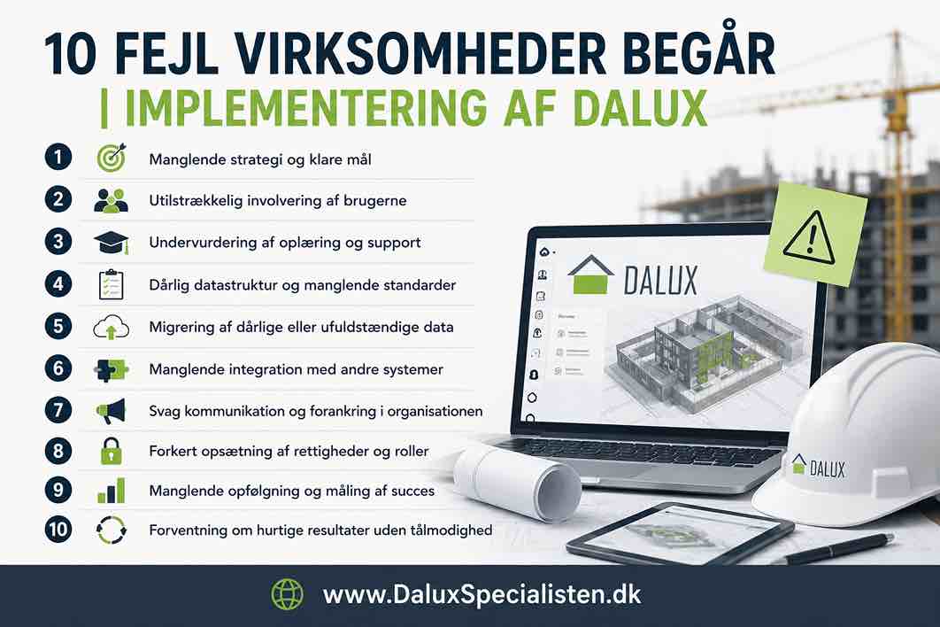 10 fejl virksomheder begår implementering af Dalux 